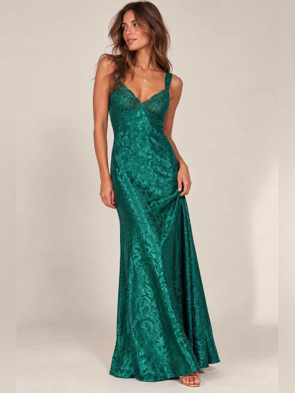 Victoria’s Secret Gold Label Emerald Jacquard Sequin Maxi Gown Dress S